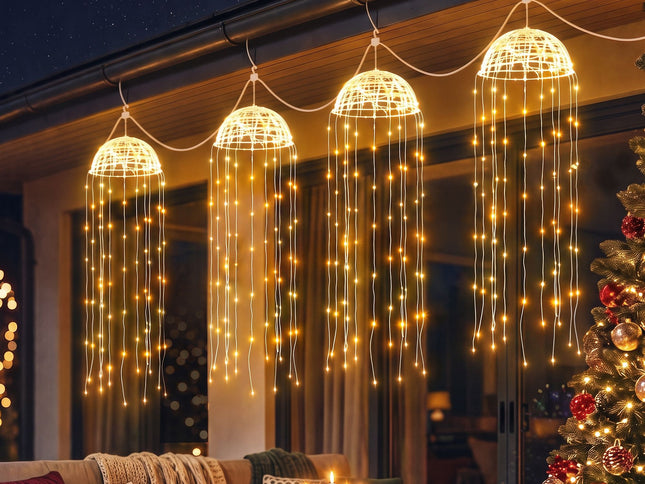 Jingle Jollys Christmas Lights Solar Jellyfish 4Pcs Garden Decorative Warm White