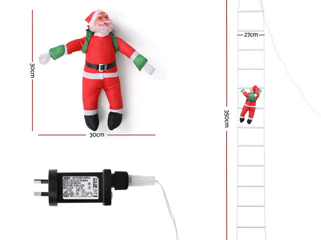 Jingle Jollys 3.5M Christmas Lights 300 LED Ladder Light with Santa Claus Decor