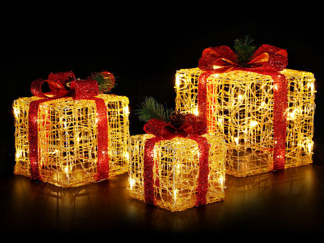 3 PCS Christmas Lights Gift Box Set Set 48 LED Decorations Jingle Jollys