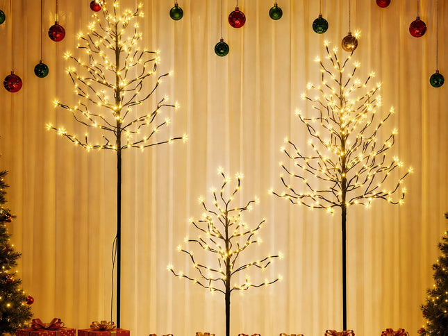 Jingle Jollys 3 Pack LED Christmas Tree Lighted Birch Tree Indoor Outdoor Xmas Decor Warm White