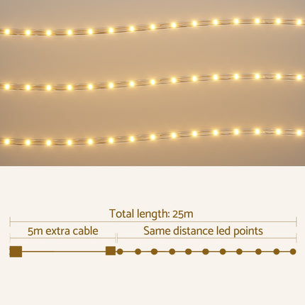 20M Christmas Lights String Rope Light Decorations 600 LED Warm Jingle Jollys