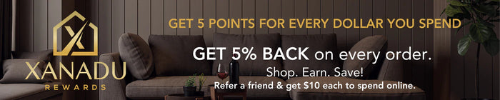 Promotional banner for Xanadu Rewards with text and logo