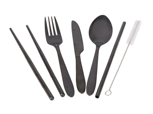 Appetito ? Stainless Steel Traveller?s Cutlery Set in Zippered Pouch Black-1875027416808820737