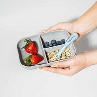 Beaba Silicone Suction Divided Plate & Spoon - Grey-1973194215865323522
