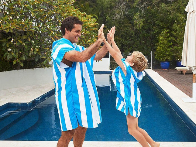 Dock & Bay KIDS Poncho Hooded Towel -Mini Cabana Collection-Bondi Blue XS (2-4yrs)-1973193418796568578