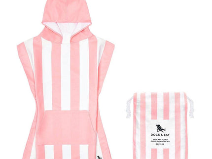 Dock & Bay KIDS Poncho Hooded Towel -Mini Cabana Collection-Malibu Pink M (7-10yrs)-1875027437415436288