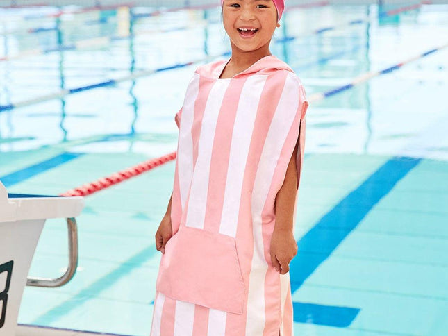 Dock & Bay KIDS Poncho Hooded Towel -Mini Cabana Collection-Malibu Pink M (7-10yrs)-1875027437415436289
