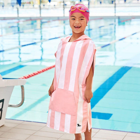 Dock & Bay KIDS Poncho Hooded Towel -Mini Cabana Collection-Malibu Pink M (7-10yrs)-1875027437415436289