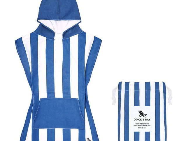 Dock & Bay KIDS Poncho Hooded Towel -Mini Cabana Collection-Whitsunday Blue XS (2-4yrs)-1875027438275268608