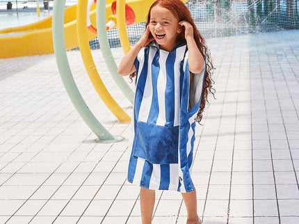 Dock & Bay KIDS Poncho Hooded Towel -Mini Cabana Collection-Whitsunday Blue XS (2-4yrs)-1875027438275268609