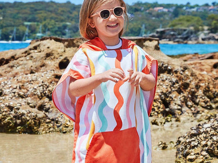 Dock & Bay KIDS Poncho Hooded Towel - Squiggle Face M (7-10yrs)-1875027438698893317