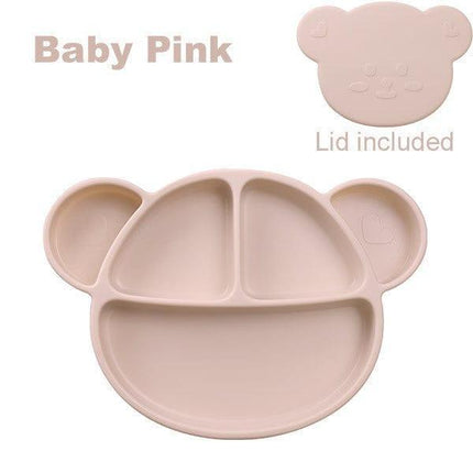 Grosmimi Bear Silicone Suction Food Plate with Silicone Lid Vanilla-1973194254666829831