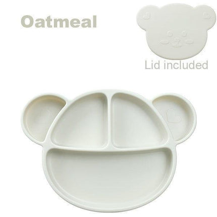 Grosmimi Bear Silicone Suction Food Plate with Silicone Lid Oatmeal-1973194254478086152