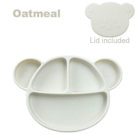 Grosmimi Bear Silicone Suction Food Plate with Silicone Lid Vanilla-1954803140985491464