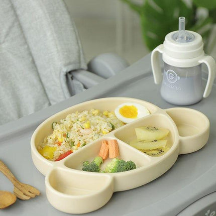 Grosmimi Bear Silicone Suction Food Plate with Silicone Lid Oatmeal-1973194254478086147