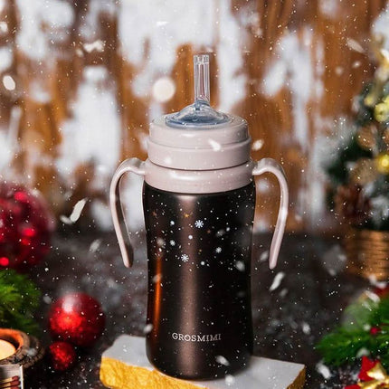 Grosmimi Dark Stainless Straw Cup 300ml White-1954803141711106053