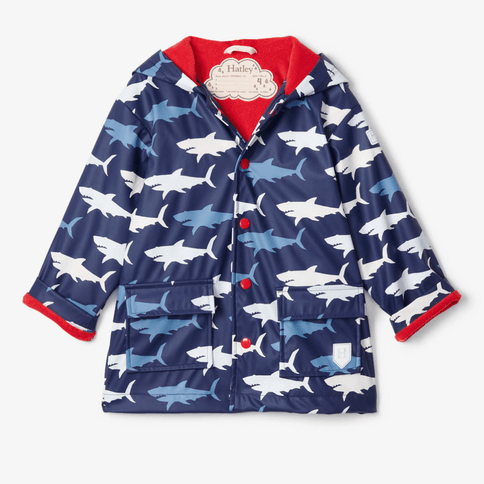HATLEY Colour Changing Raincoat | Hungry Sharks Size 3-1875027409493954560