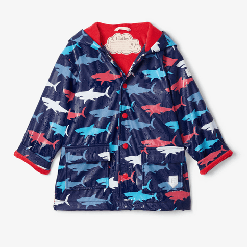 HATLEY Colour Changing Raincoat | Hungry Sharks Size 3-1875027409493954561