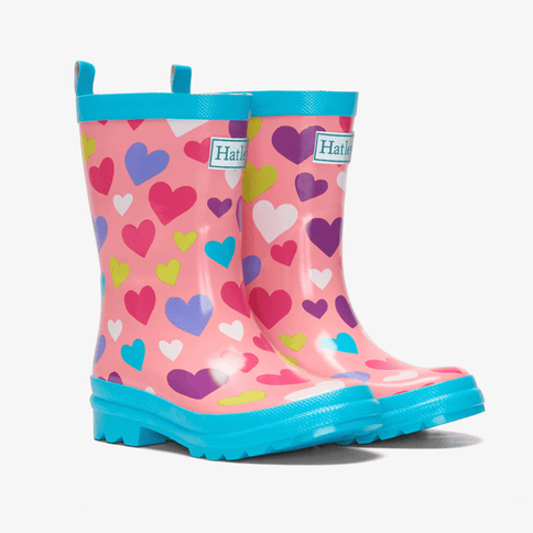 HATLEY Shiny Kids Rain Boots | Colourful Hearts size 6-1875027420256538624
