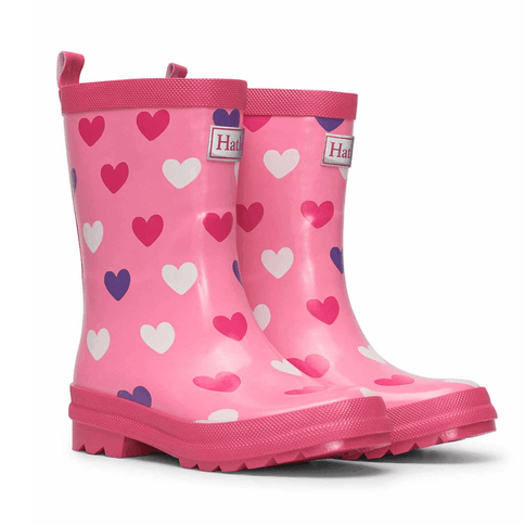 HATLEY Shiny Kids Rain Boots | Scattered Hearts size 8-1875027418734006272