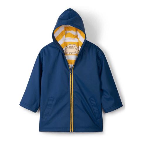 HATLEY Zip Up Splash Rain Jacket | Navy with Yellow Zip Size 2-1875027408424407040
