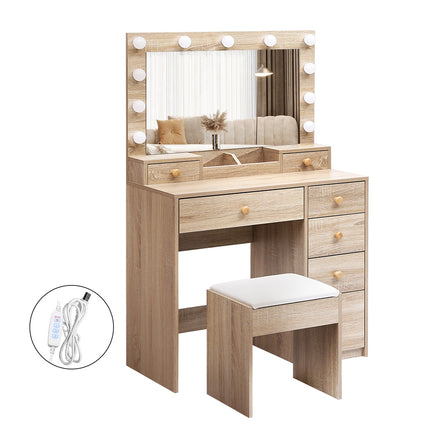 Levede Dressing Table Stool Set Oak-1975420334161137664