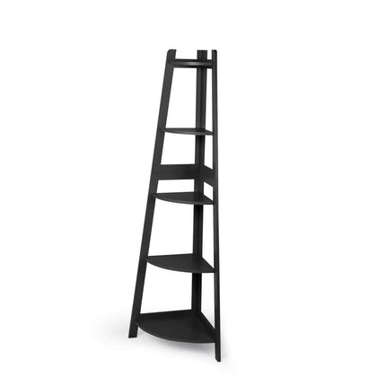 Levede 5 Tier Corner Shelf Wooden Storage Black-1954802945849692160