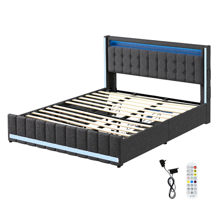 Levede King Bed Frame Fabric Storage Drawer LED USB-2006733381945135104