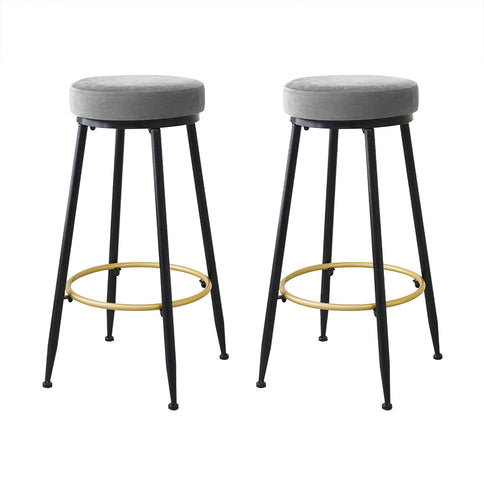 Levede 2x Bar Stools Barstools Velvet Grey-1864183232229150720