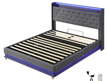 Levede Queen Bed Frame Gas Lift LED Light-1910112230901420032