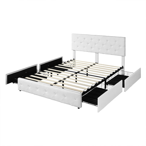 Levede Queen Bed Frame Tufted 4 Drawer-1910113212221755392