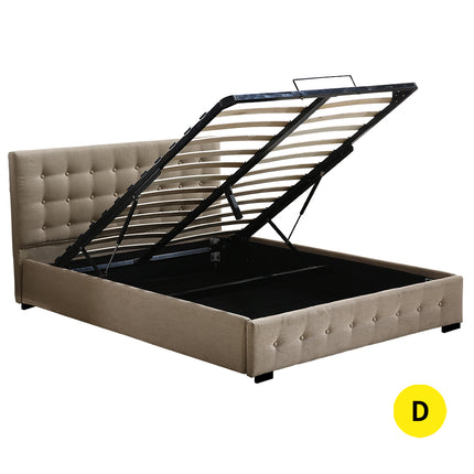 Levede Fabric Bed Frame Double Gas Lift Double Beige-1975420519381602304