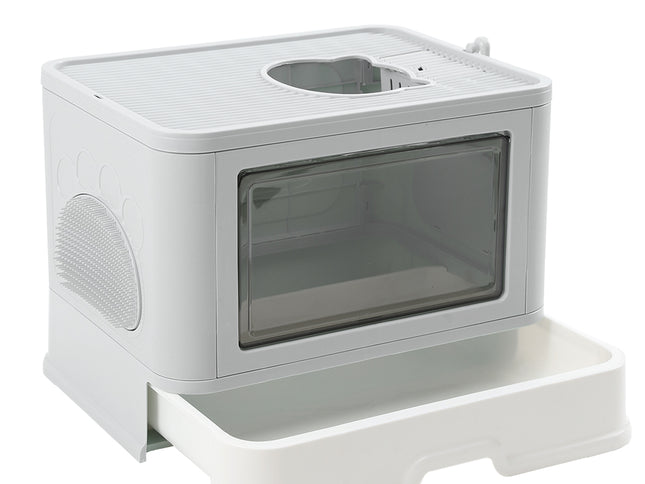 PaWz Foldable Cat Litter Box Tray Enclosed Grey-1864184536255041536