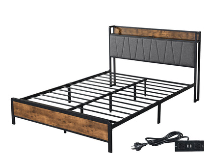 Levede Double Bed Frame Tufted Headboard USB Charge-1910112197686726656