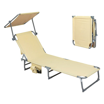 Levede Foldable Lounge Chairs with Canopy Khaki-1973193483736977408