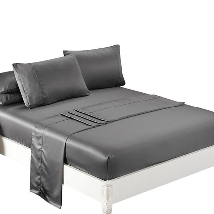 DreamZ Silky Satin Sheets Fitted King Grey Dark Grey-1954802914069450752