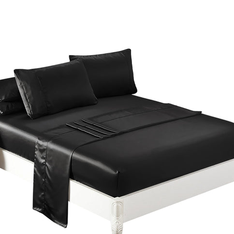 DreamZ Silky Satin Sheets Fitted Double Black-1910113194886696960