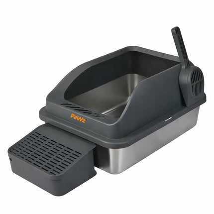 Pawz Stainless Steel Cat Litter Box Big Cats Kitten High Sided Easy Clean Grey-2029334098128015360