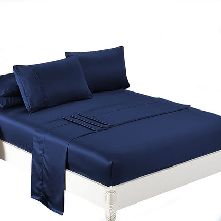 DreamZ Silky Satin Sheets Fitted Flat Queen Blue-1954802914501464064