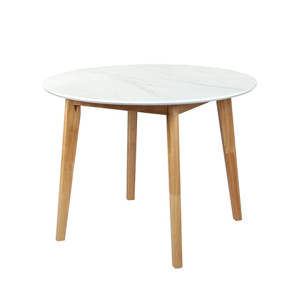 Levede Dining Table Round Rubberwood Base 100cm White 100 CM-1973194087016304640