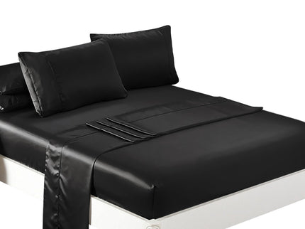 DreamZ Silky Satin Sheets Fitted Flat Queen Black-1910113195822026752