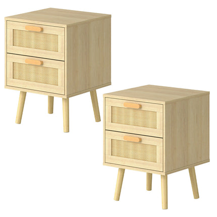 Levede 2x Bedside Tables Set Wooden Side Table Nigntstand Bedroom Rattan Drawers-2029334095099727872