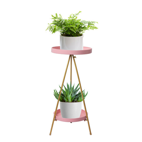 Levede Plant Stand 2 Tiers Outdoor Indoor Pink Gold Medium-1864184724495405056