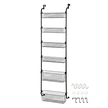 Toque Over the Door Pantry Organiser 6 Tiers Metal Hanging Storage Rack Black-2050059015542673408