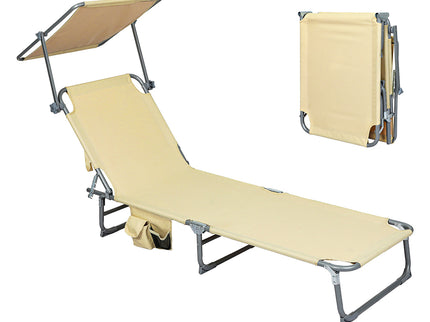 Levede Foldable Lounge Chairs with Canopy Khaki-1910112248655908864