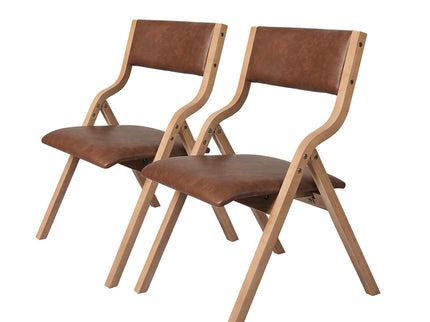 Levede 2x Dining Chairs Foldable PU Brown-1942353408841355264