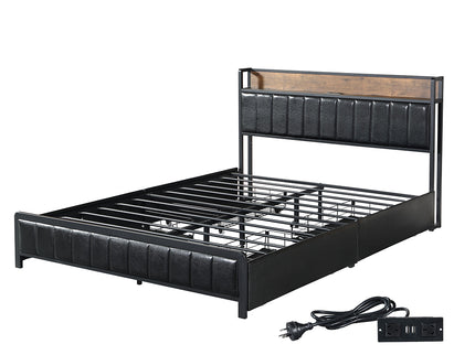 Levede Queen Bed Frame PU 4 Drawer USB Charge-1942353321201373184
