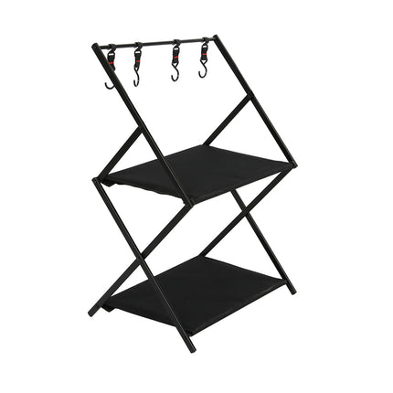 Levede Foldable Camping Storage Shelves 2 Layer with Hooks Black-1894516820644335616