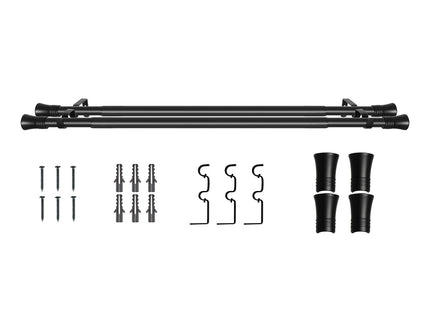 Marlow Black Double Curtain Rod Steel Pole Pommel Set Extendable Adjustable-1910112209103622144
