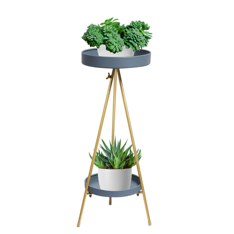 Levede Plant Stand 2 Tiers Outdoor Indoor Grey Gold Large-1864184723606212608